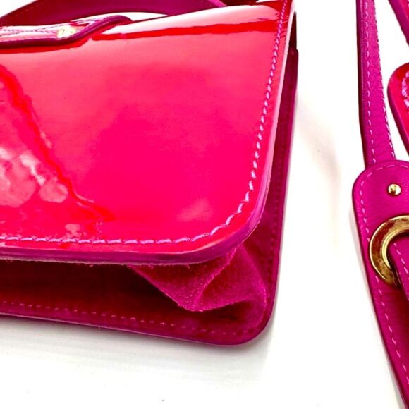 Auth Jimmy Choo Pink Patent Leather Suede 2way Rebel Crossbody Bag Preloved - Picture 7 of 14